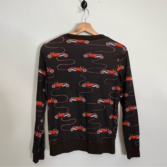 Vintage 70s Art Deco Long Sleeve Top Boardwalk Scene Print Maximalist - Picture 7 of 11